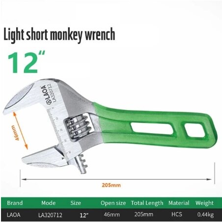 LAOA 6/8/10/12inch Wrench Short Handle Adjustable Spanner Monkey Spanner HCS Material Laser Scale Rubber Wrapped - Nossa Casa Completa