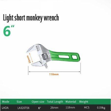 LAOA 6/8/10/12inch Wrench Short Handle Adjustable Spanner Monkey Spanner HCS Material Laser Scale Rubber Wrapped - Nossa Casa Completa
