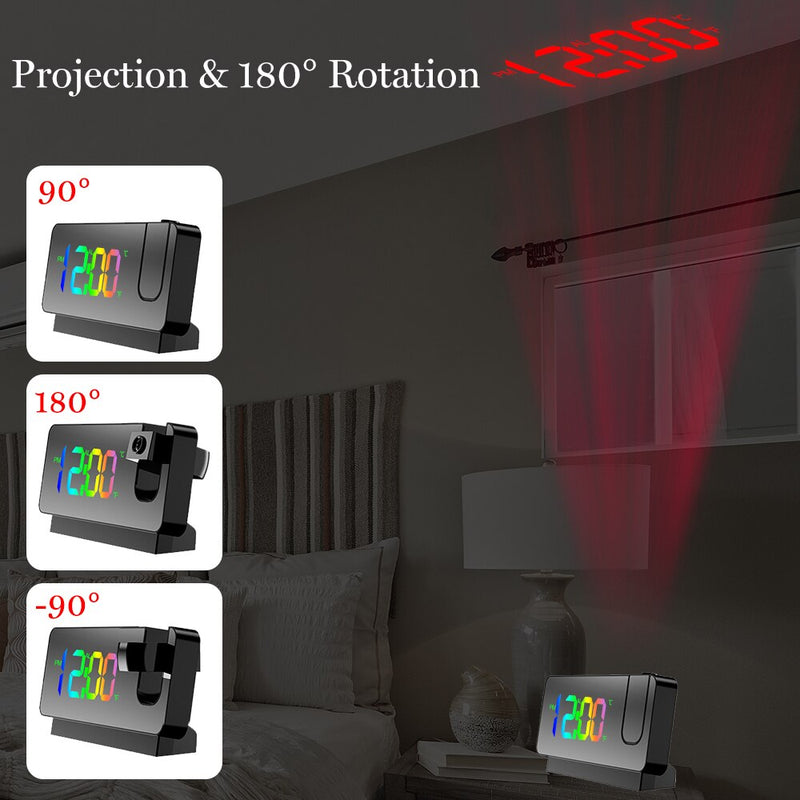 LED Digital Electronic Alarm Clock Ceiling Projector with 180° Rotatable Projection Time USB Desktop Bedroom Bedside Mute Clock