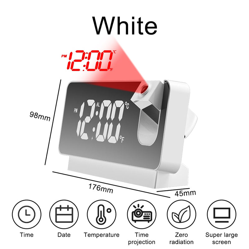 LED Digital Electronic Alarm Clock Ceiling Projector with 180° Rotatable Projection Time USB Desktop Bedroom Bedside Mute Clock