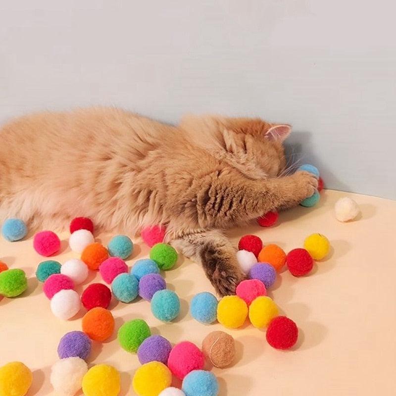 Cat Funny Interactive Teaser Training Toy Stretch Plush Ball Creative Kittens Mini Chew Ball Cat Chasing Game Toys Pompoms Balls - Nossa Casa Completa