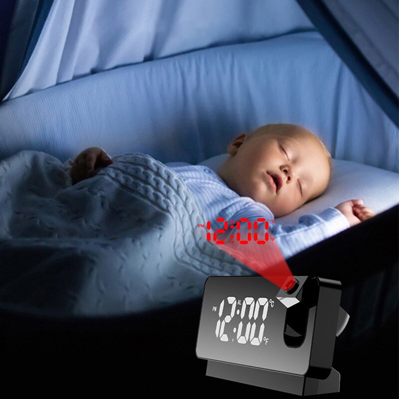 LED Digital Electronic Alarm Clock Ceiling Projector with 180° Rotatable Projection Time USB Desktop Bedroom Bedside Mute Clock