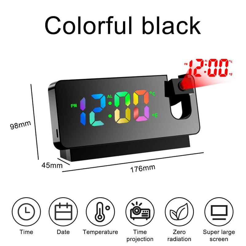LED Digital Electronic Alarm Clock Ceiling Projector with 180° Rotatable Projection Time USB Desktop Bedroom Bedside Mute Clock