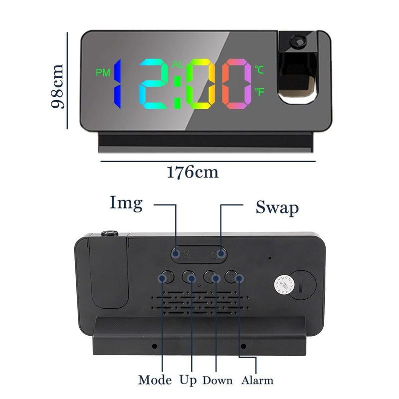 LED Digital Electronic Alarm Clock Ceiling Projector with 180° Rotatable Projection Time USB Desktop Bedroom Bedside Mute Clock