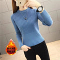 Women&#39;s Thicken Velvet Short Sweaters Fall Winter Warm O-neck Knitted Cropped Tops Korean Casual Slim Thermal Bottomed Pullover