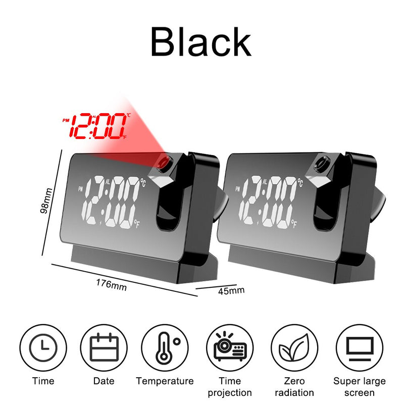 LED Digital Electronic Alarm Clock Ceiling Projector with 180° Rotatable Projection Time USB Desktop Bedroom Bedside Mute Clock