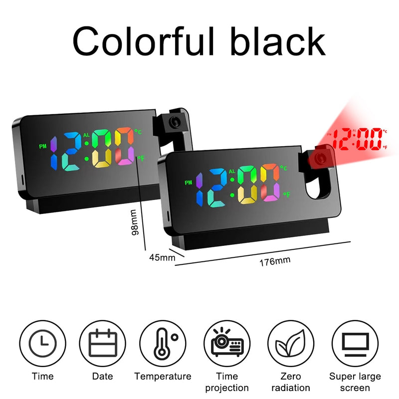 LED Digital Electronic Alarm Clock Ceiling Projector with 180° Rotatable Projection Time USB Desktop Bedroom Bedside Mute Clock