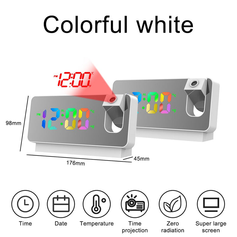 LED Digital Electronic Alarm Clock Ceiling Projector with 180° Rotatable Projection Time USB Desktop Bedroom Bedside Mute Clock