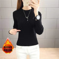 Women&#39;s Thicken Velvet Short Sweaters Fall Winter Warm O-neck Knitted Cropped Tops Korean Casual Slim Thermal Bottomed Pullover