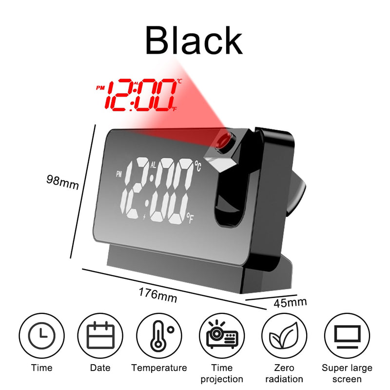 LED Digital Electronic Alarm Clock Ceiling Projector with 180° Rotatable Projection Time USB Desktop Bedroom Bedside Mute Clock