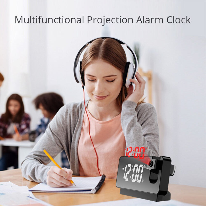 LED Digital Electronic Alarm Clock Ceiling Projector with 180° Rotatable Projection Time USB Desktop Bedroom Bedside Mute Clock