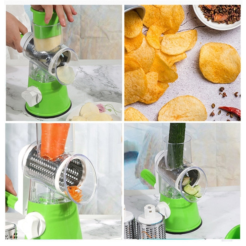 Cortador de Legumes Ralador Multifuncional 3-em-1 em Aço Inox