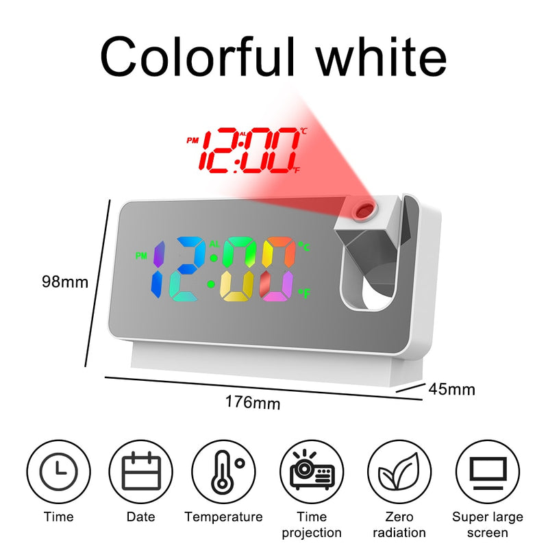 LED Digital Electronic Alarm Clock Ceiling Projector with 180° Rotatable Projection Time USB Desktop Bedroom Bedside Mute Clock
