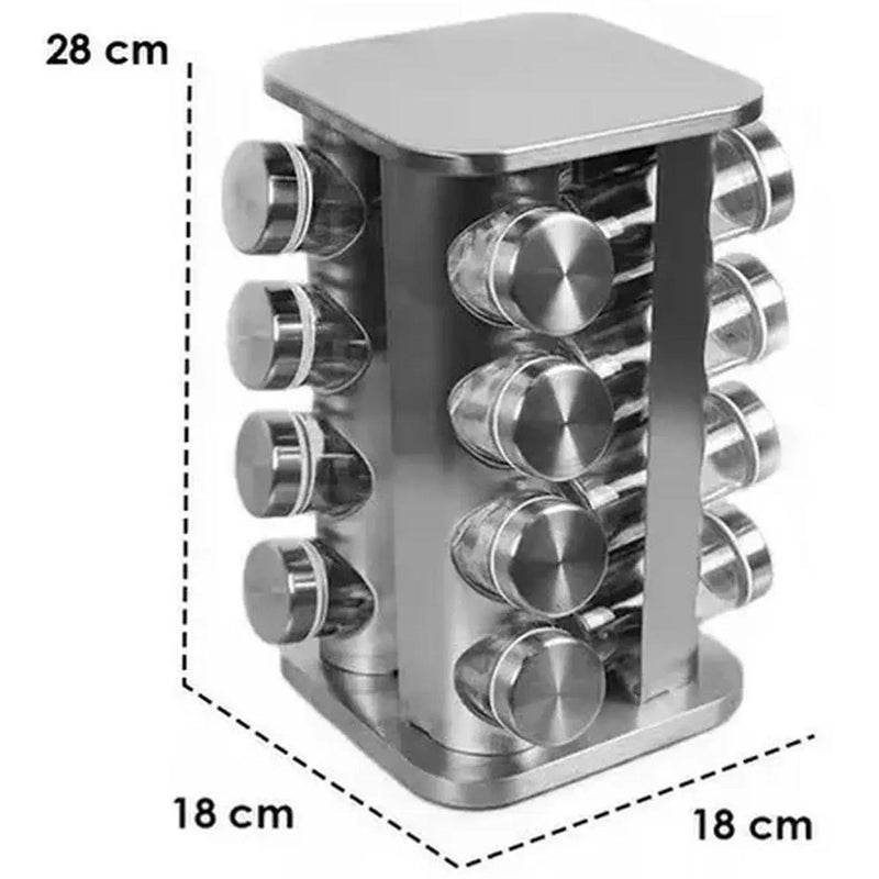 Porta Tempero / Condimentos Giratório +16 Potes de Vidro com Tampa Inox - Nossa Casa Completa